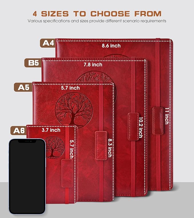 Lined Pocket Journal Notebook for Women Men, 140 Pages A6 Leather Journals for Writing, Travel, Work, 3.7"×5.7" Mini Notebook, Hardcover Small Notebooks for Note Taking, Diary Notepad (Winered)