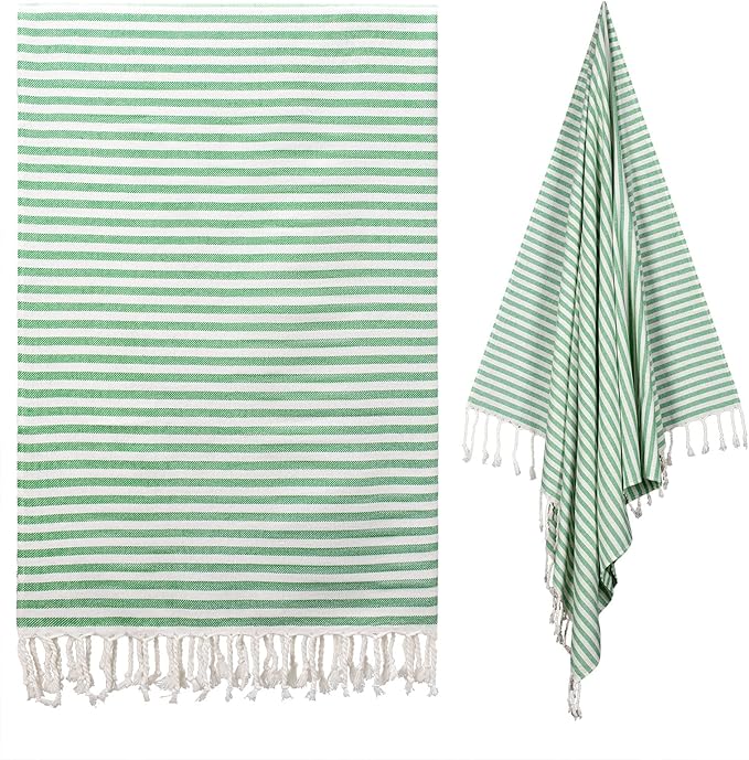 cabanana Turkish Beach Towel Oversized - 40"x70" Quick Dry Sand Free Thin Beach Towels for Adults,Extra Large Cotton Lightweigh Travel Towel for Beach Accessories (Green)
