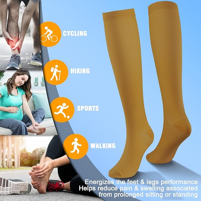 cerpite Compression Socks for Women & Men 6 Pairs Knee High Compression Socks 20-30 mmhg Best for Running,Nurse,Travel