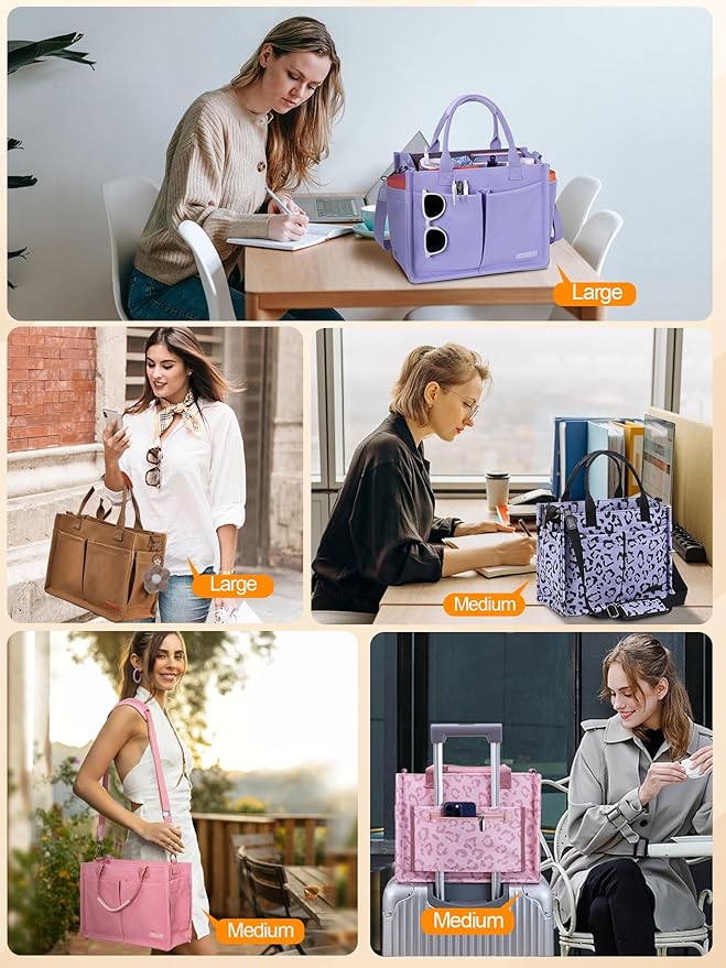 FIORETTO Womens Canvas Tote Bag Purse with Individual Compartment, Zipper Top, Reinforced Bottom & Luggage Sleeve