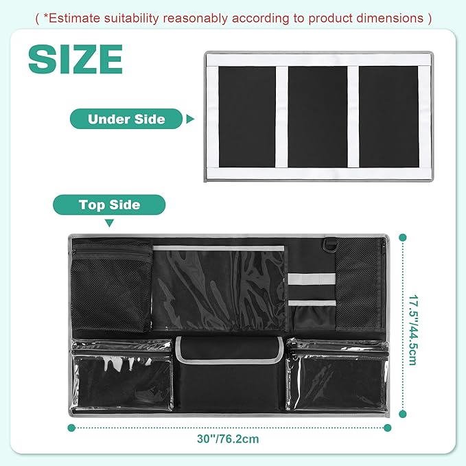 PGmoon 30” L X 17.5” W Camp Trunk Lid Organizer for Summer Camp, College, Travel, Storage with Multiple Pockets (Bag Only)