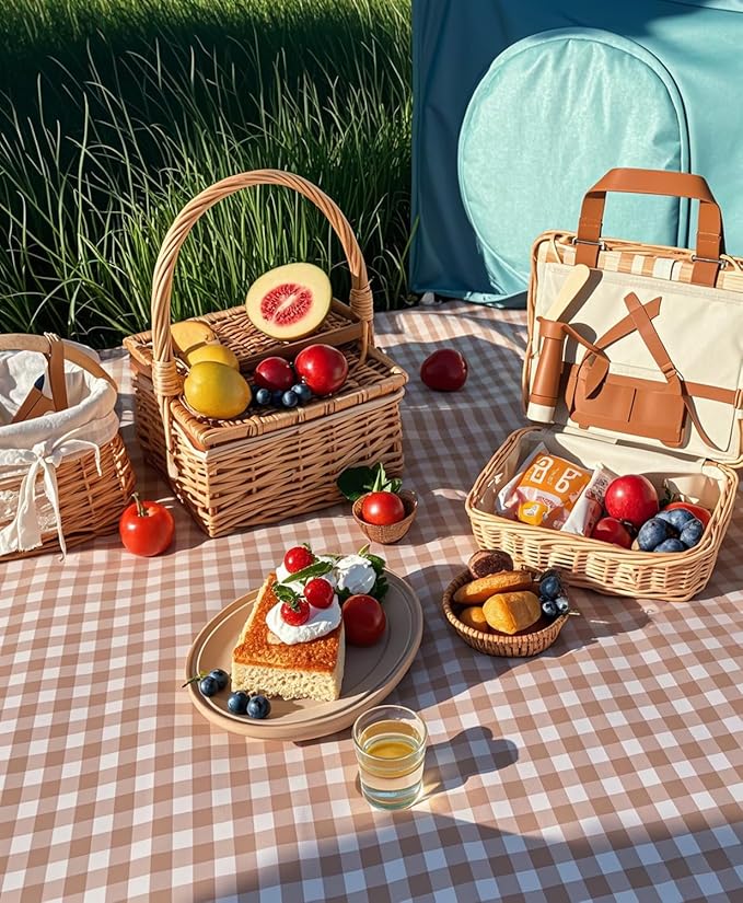 Wind Tour Waterproof Picnic Blanket with Carry Strap - Foldable Sandproof Outdoor Mat for Camping, Beach, Park - 59" x 71",Grey Grid (Two Mat Set)