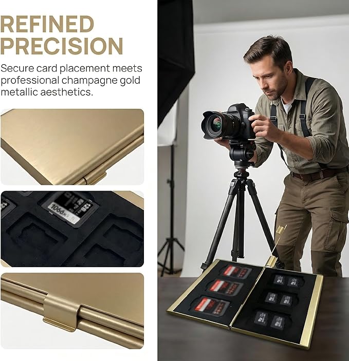 SD Card Holder Case Small Aluminum Memory Organizer Wallet for Photographers Storage Holders for 6 SD and 12 TF Cards Compact Double-Layer Case for Travel and Daily Use