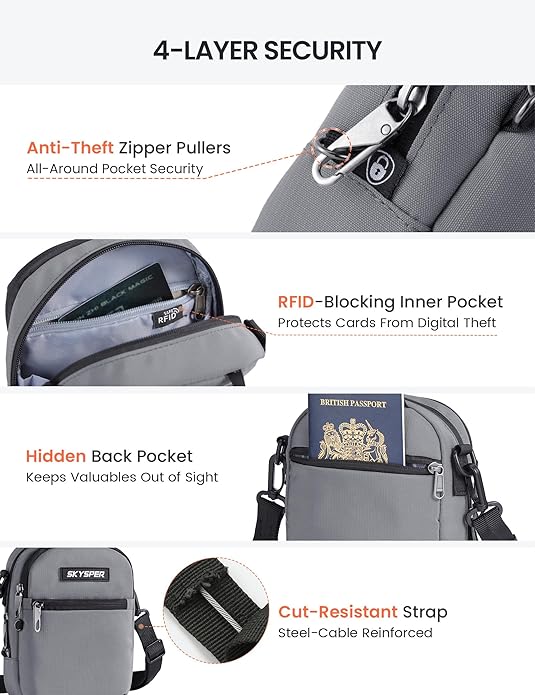 SKYSPER Small Anti Theft Crossbody Sling Bag RFID Cross Body Bag Travel Shoulder Daypack