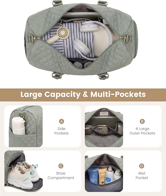 LOVEVOOK Travel Duffle Bag, Weekender Bag for Women with Toiletry Bag, Carry on Overnight Bag with Shoe Compartment, Gym Duffel Bag with Wet Pocket, Mommy Hospital Bags for Labor and Delivery