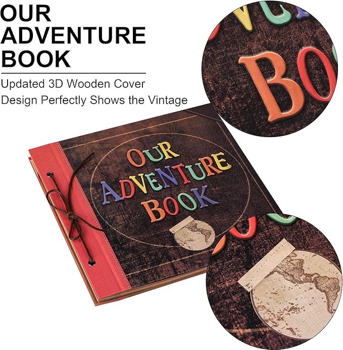 12 x 12 Inch Our Adventure Book, 60 Pages Handmade DIY Scrapbook Album, Travel Wedding Anniversary Photo Album, Gift for Family Couple Baby