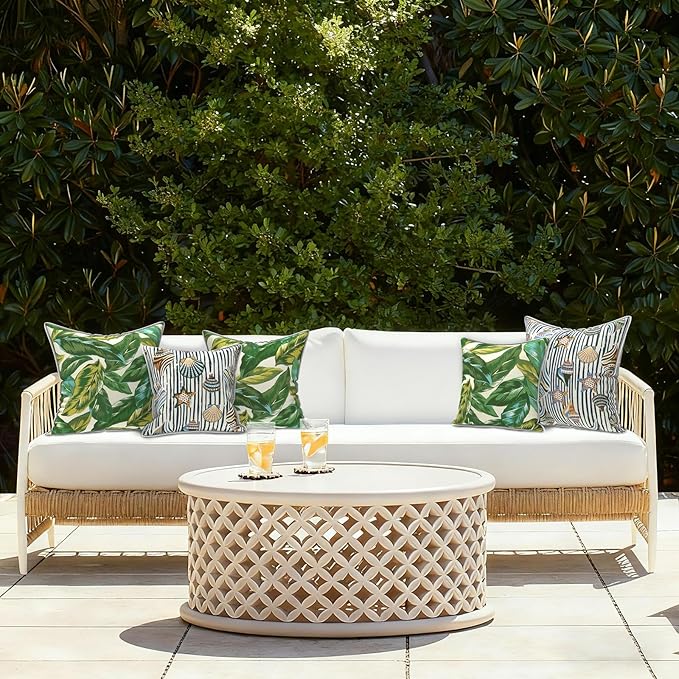 LVTXIII Outdoor Throw Pillows Set of 2, Patio Waterproof Pillows Fade Resistant Accent Pillows for Home and Garden Furniture Decoration, 16x16 Inch, Lush Leaf Jungle