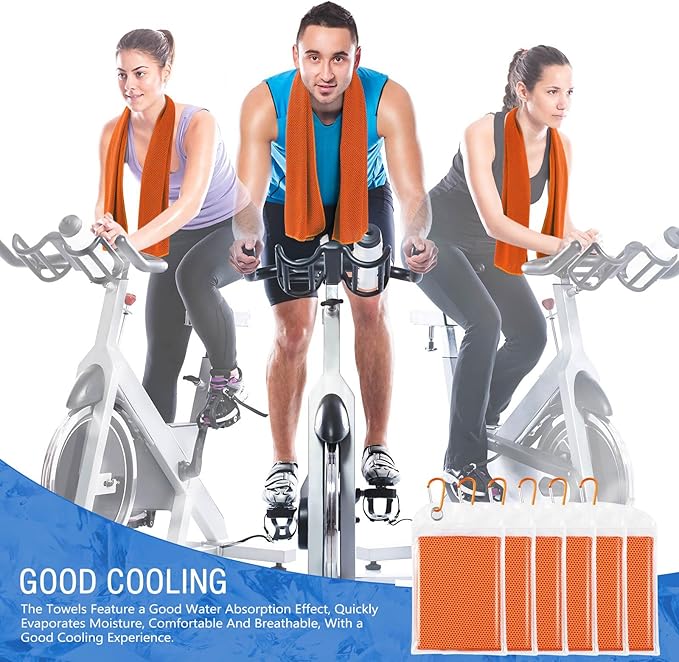 Hosuly 6 Pack Cooling Towels 40" x 12" Sport Towels, Cooling Rag for Neck and Face Ice Breathable Chilly Portable Neck Wraps for Yoga(Orange)
