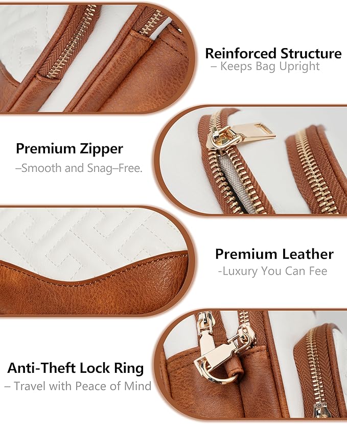 Anti Theft Crossbody Bags for Women, RFID Vegan Leather Sling Purse for Travel, Chest Bag, Cross Body Purses & Fanny Packs(Beige＆Brown)
