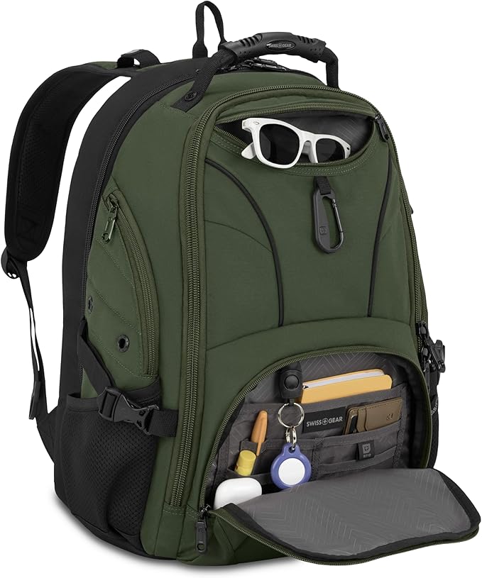 SWISSGEAR Sion 2-Piece Travel Set, Softside Expandable Carry-On Spinner Bundled with 1900 ScanSmart 17" Laptop Backpack with RFID Blocking & Tech Organization, Evergreen