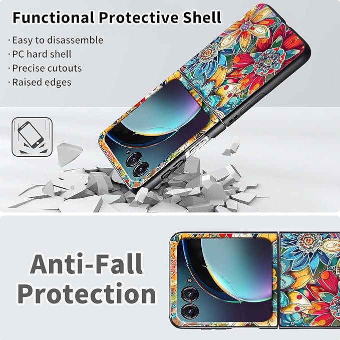 for Motorola Razr Plus 2025 Case,for Razor Plus 2025 Phone Case Cute Slim Hard PC Ultra-Thin Anti-Scratches Shockproof Protective Cover,Colorful Flower
