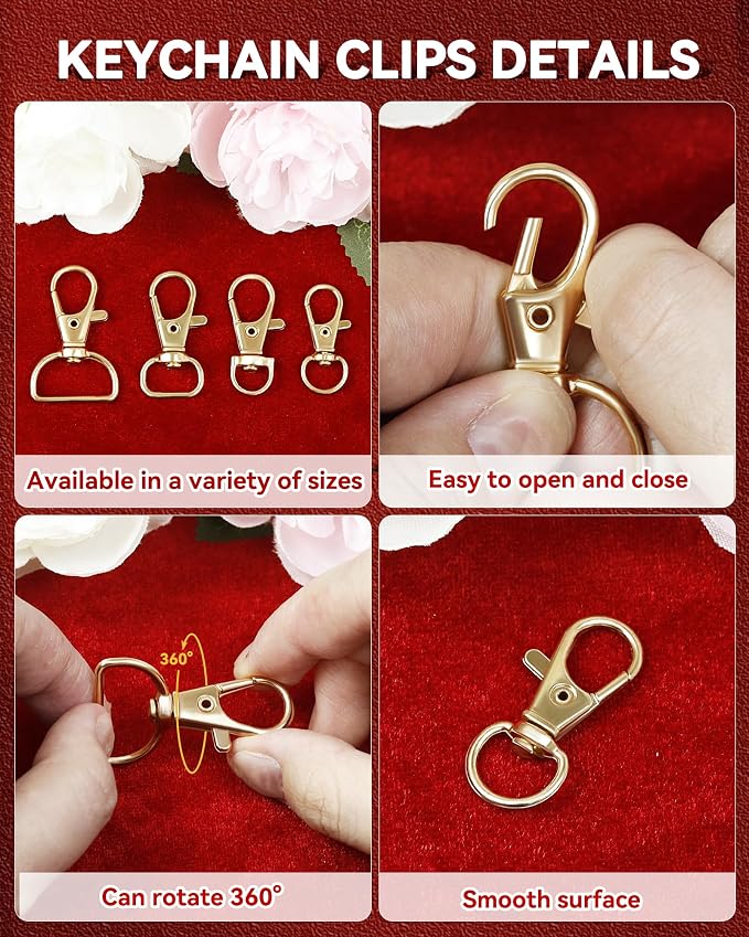 325PCS FIVEIZERO Keychain Making Kit - Keychain Clips with Key Ring, Lobster Claw Clasp, Swivel Snap Hook, Jumprings & Extender Chain for Crafts, DIY Projects & Purse Making Supplies (Gold)