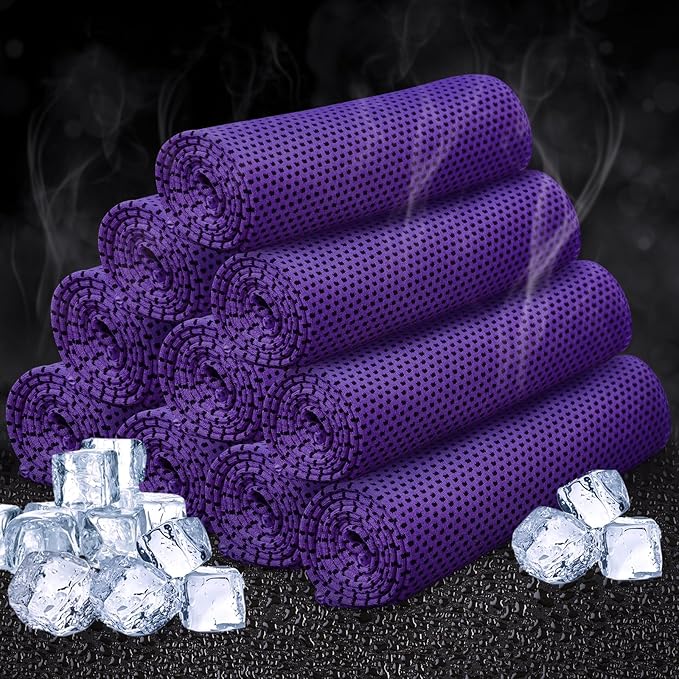 Honoson 10 Pcs Cooling Towel Bulk - Neck & Face Cool Chilly Towels Microfiber Breathable Sport Sweat Rag for Gym, Yoga, Travel, Camping, Running, Outdoor (Purple)