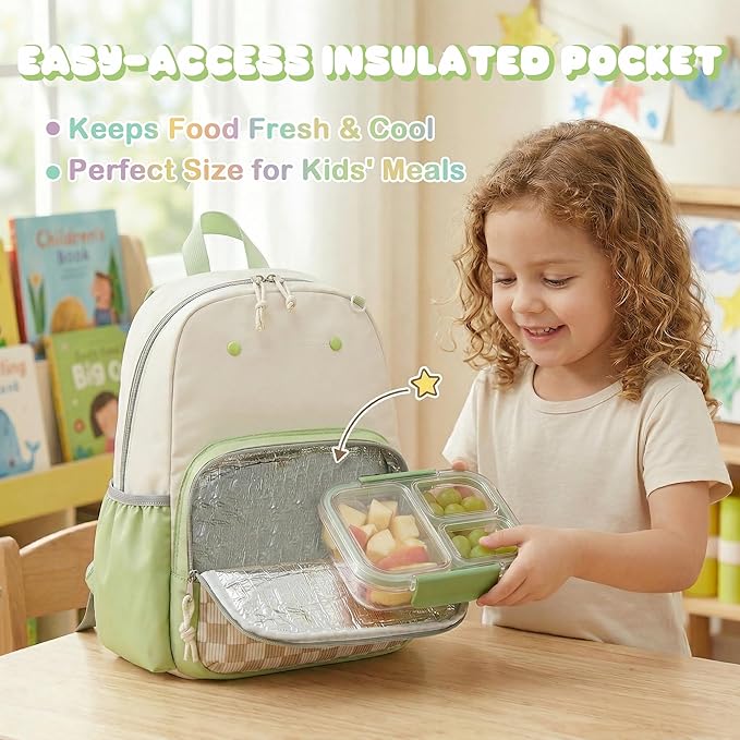 BTOOP Kids Backpack for Boys Girls 3-6, Preschool Kindergarten Backpack with Insulated Lunch Compartment & Chest Strap, Cute Lightweight School Travel Bag Fits A4 Folder