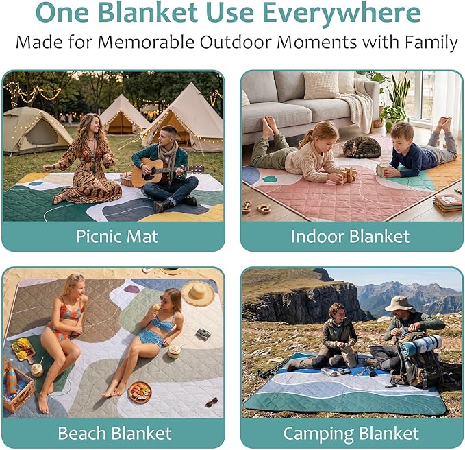 Exclusivo Mezcla Extra Large Waterproof Picnic Blankets 3 Layer, Sandproof and Foldable Outdoor Blanket for Beach Camping, Park and Travel