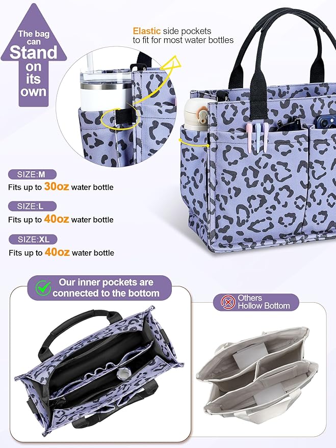 FIORETTO Womens Canvas Tote Bag Purse with Individual Compartment, Zipper Top, Reinforced Bottom & Luggage Sleeve