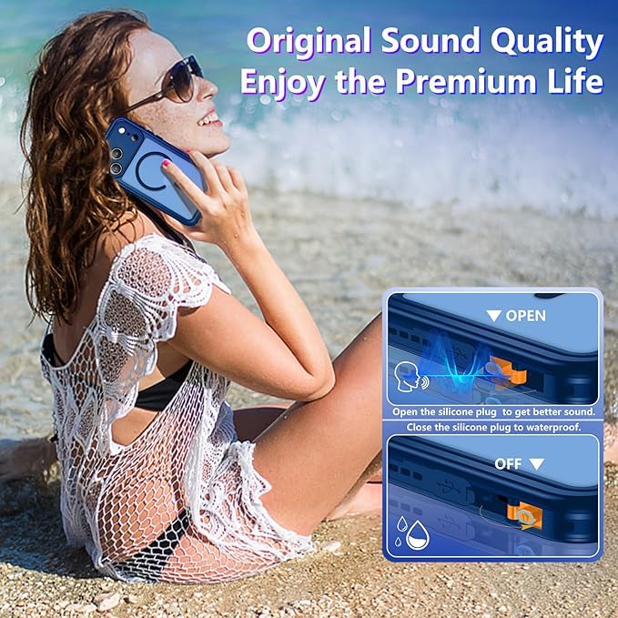 Magnetic Compatible with iPhone 17 Pro Max Case,Waterproof Built-in Screen & Camera Protector IP68 Underwater Full Body Military Dropproof Translucent Matte Phone Case 6.9"-Mag/Blue