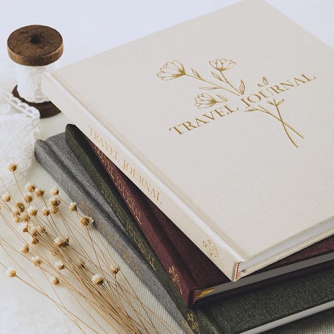 Lanpn Travel Photo Journal Notebook for Women Men, Linen Travel Log Diary Scrapbook Memory Book with Prompts, Anniversary Journals Traveling Gifts (Green, 110 Pages)