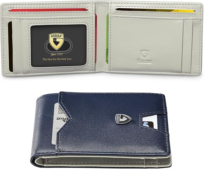 GSOIAX Slim Wallet for Men Rfid Blocking Leather Bifold Front Pocket Carbon Fiber Men's Money Clips Credit Card Holder With Gift Box