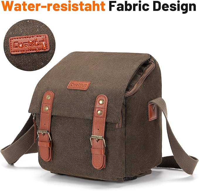 Cwatcun Small Camera Bag Compact Canvas Camera Messenger Bag, Digital Camera Shoulder Case, Travel Photography Bag for Canon, Nikon, Sony, Fuji DSLR/SLR/Mirrorless Cameras, Lens and Accessories