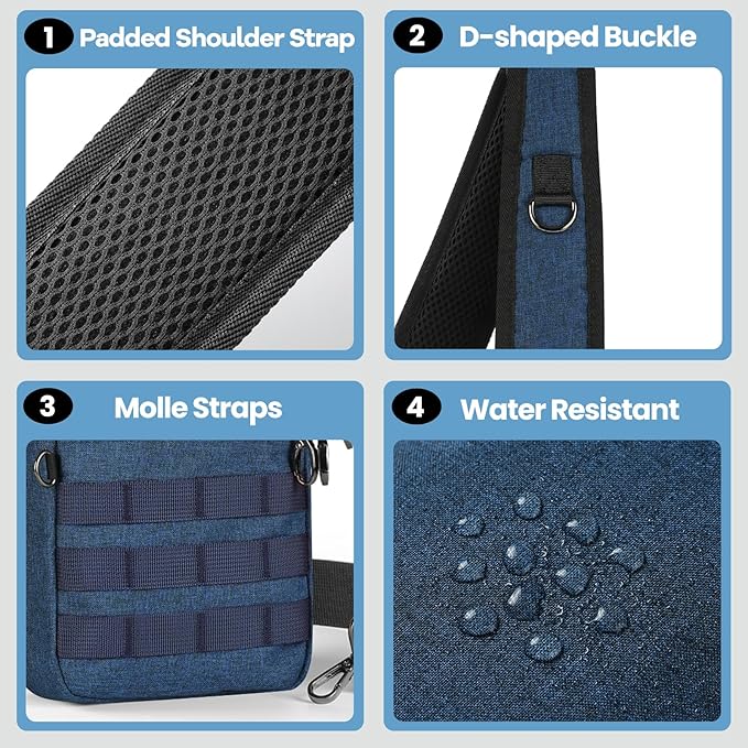 Sling Bag, Tactical Anti Theft Crossbody Bag with Zipper Lock RFID EDC Small Chest Bags for Men Women(Blue)