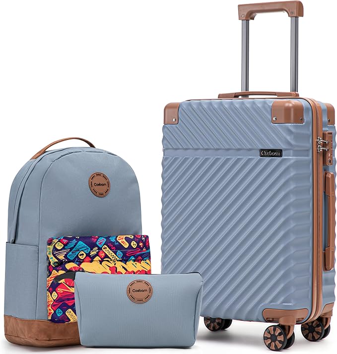 Cosbarn Carry On Luggage 22x14x9 Airline Approved, Hardside 20 Inch Carry on Suitcases with Wheels, Hard Shell ABS Lightweight Carry on Luggage Set, Travel Suitcase Set with TSA Lock, SkyBlue