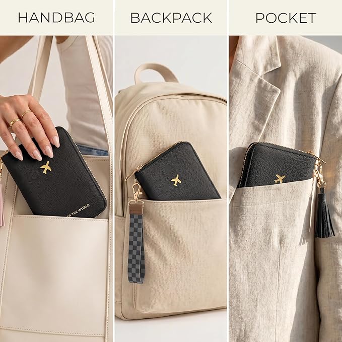Beautiful Passport Holder for Travel with Wristlet Strap - All-in-One Wallet for Women with Card Slots and Tassel Keychain - Perfect RFID Blocking Case to Keep Your Travel Documents Organized & Safe