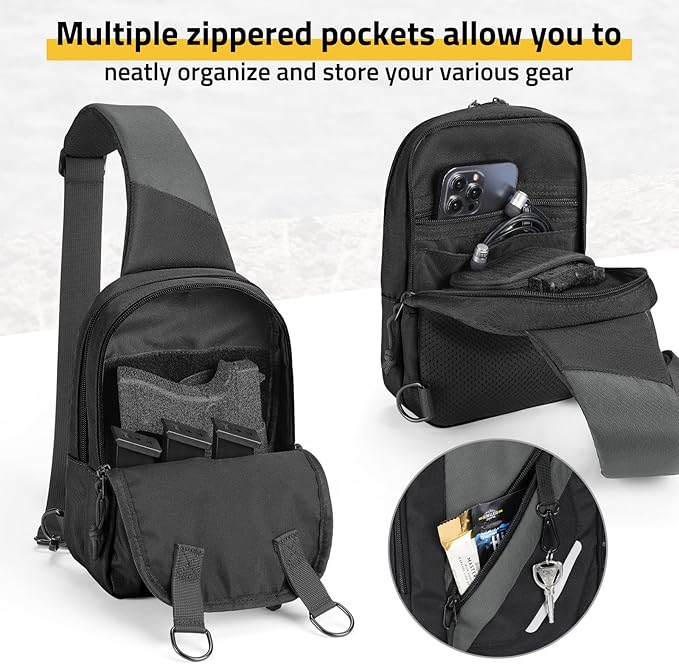 CVLIFE CCW Sling Bag for Men & Women, Tactical EDC Concealed Carry Chest Pack, Quick Draw Concealment Purse, Everyday Carry Crossbody Shoulder Bag for Travel, Hiking, Running & Daily Use, Black