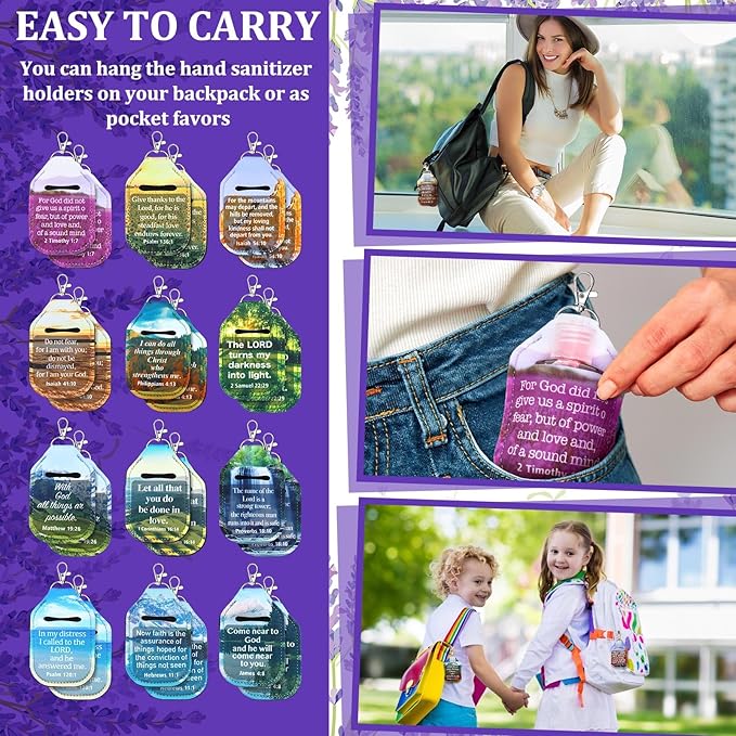 Kenning 24 Pcs Christian Hand Sanitizer Keychain Holders Travel Size Religious Gift for Christmas Women Employee Appreciation