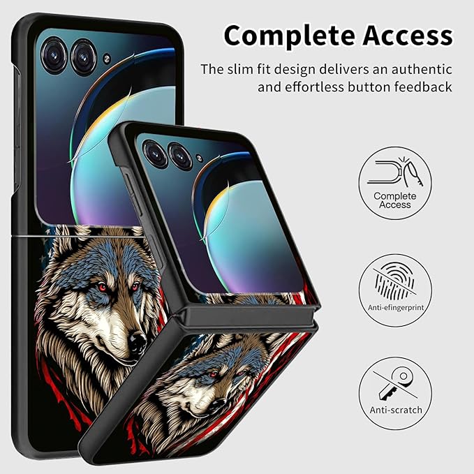 for Motorola Razr Plus 2025 Case,for Razor Plus 2025 Phone Case Cute Slim Hard PC Ultra-Thin Anti-Scratches Shockproof Protective Cover,American Flag Wolf