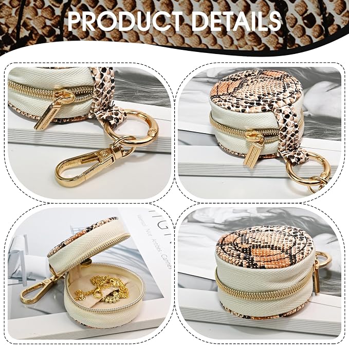 Portable Ring Keychain Holder for Gym and Travel - Jewelry Holder for Sports Bag, Compact Ring Earring Necklace Storage Case (snake pattern)