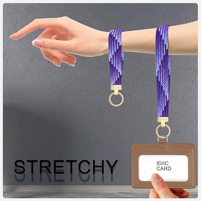 Fishent Stretchy Wristlet Keychain, Cute Key Chain, Woven Wrist Lanyard for Car Keys with 3 Keyrings and D-ring for Women Men