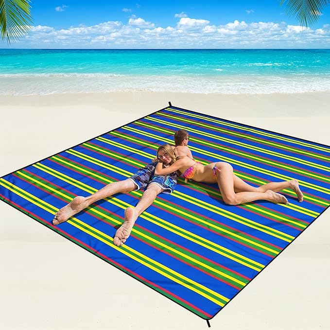 WIWIGO Beach Blanket Waterproof Sandproof Beach Mat 79" X 83"/10'x9'for 2-8 Adults Quick Drying Outdoor Picnic Mat Beach Accessories for Travel, Camping, Hiking