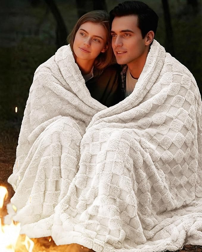Utopia Bedding Linen Checkered Fleece Throw Blanket for Couch, Sofa, Soft Plush Cozy Blanket for Women and Men Home Decor, Ultra Comfy Travel-Friendly Throws for Relaxation, 50x60 Inches