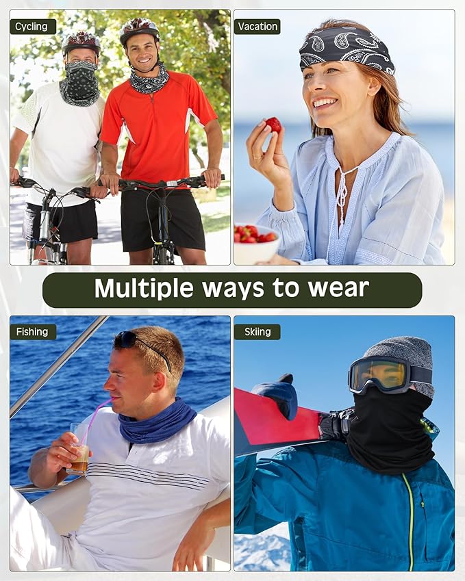 Cuffbow 12 Pack Neck Gaiters Face Mask Balaclava for Men Women Cooling Neck Gaiter Summer UV Protection Scarf