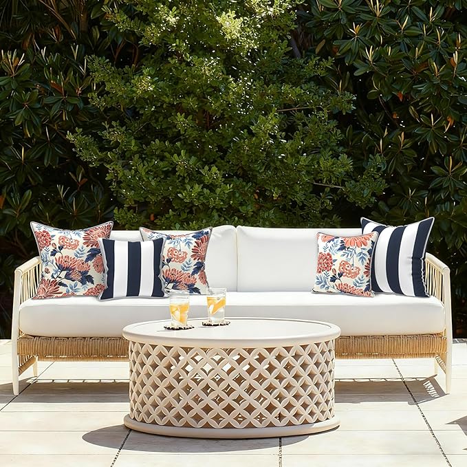 LVTXIII Outdoor/Indoor Throw Pillows, Decorative Patio Accent Pillows, Fluffy Water Repellent Garden Cushions for Home Patio Coach Sofa Use, 20×20 Inch, Pack of 2, Red Chrysanthemum