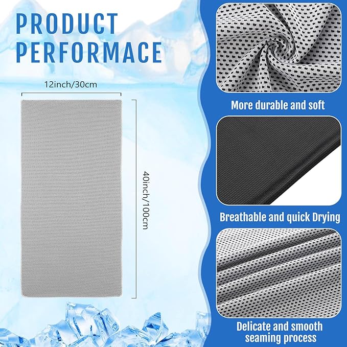 Hosuly 6 Pack Cooling Towels 40" x 12" Sport Towels, Cooling Rag for Neck and Face Ice Breathable Chilly Portable Neck Wraps for Yoga(Light Gray)