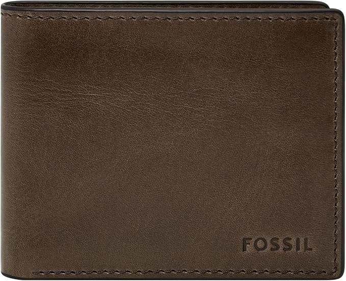 Fossil Men's Wallet, Derrick Leather RFID-Blocking Wallet, Bifold with Flip ID, Dark Khaki