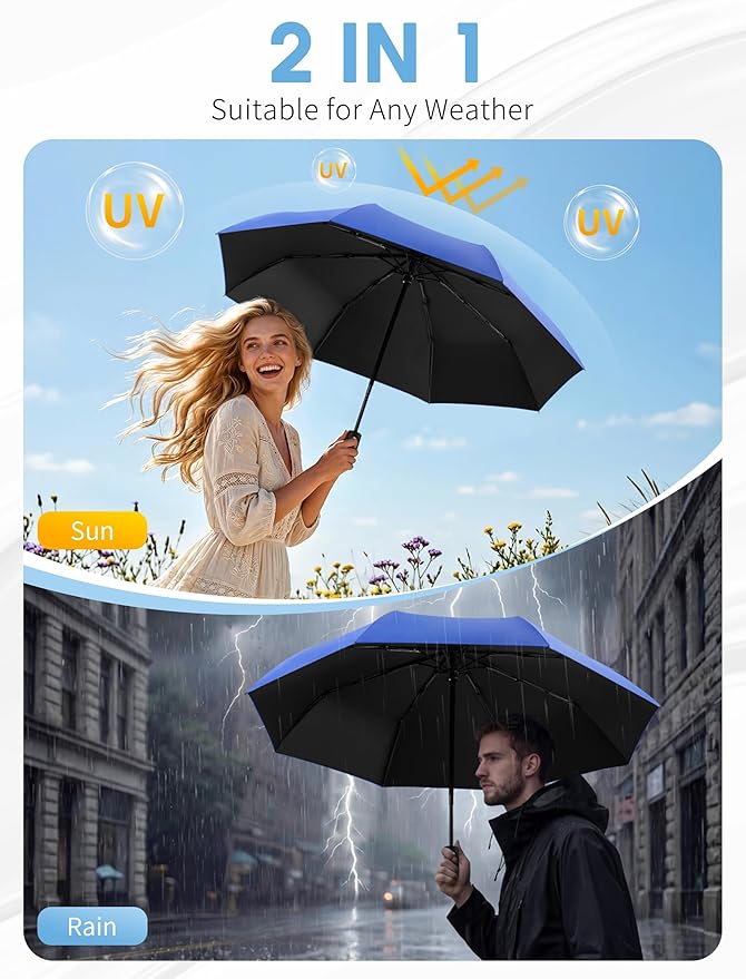 Yoobure Compact Travel Umbrella - Windproof Umbrellas for Rain, Small Portable UV Umbrella for Sun Protection, Folding Automatic Umbrellas in Lightweight for Car, Backpack, Walking, Kids, Women