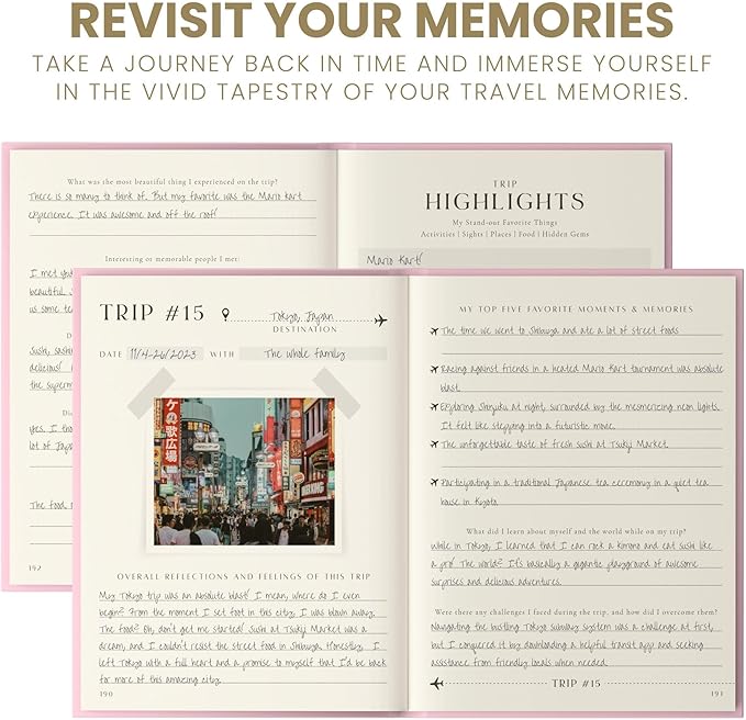 Inspired Ink Travel Journal for Women and Men Travel Bucket List Journal 210 Pages Traveler Adventure Notebook – Itinerary Planner Organizer & Traveling Memory Diary Memorial Gift for Travelers - Pink