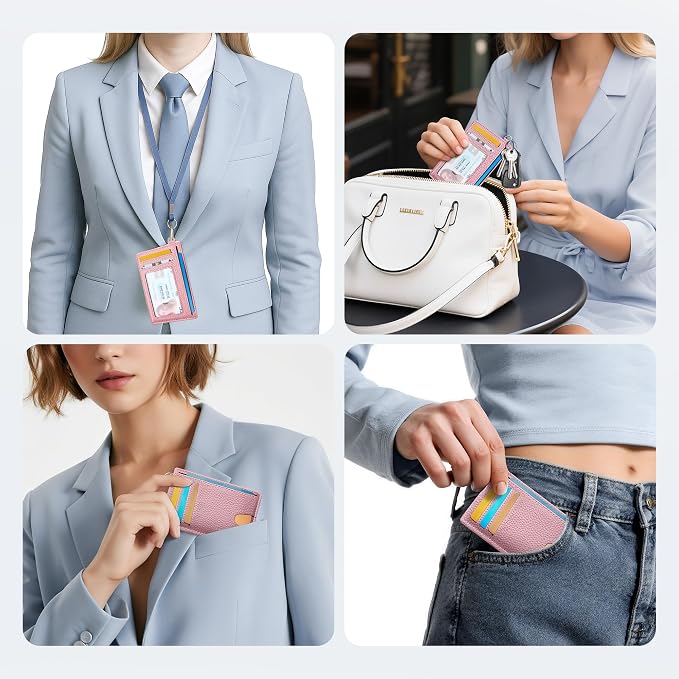 Mayski Slim Wallet, Credit Card Holder for Women, Minimalist Front Pocket RFID Blocking Card Cases, Small Wallet Women Men(Litchi Pink)