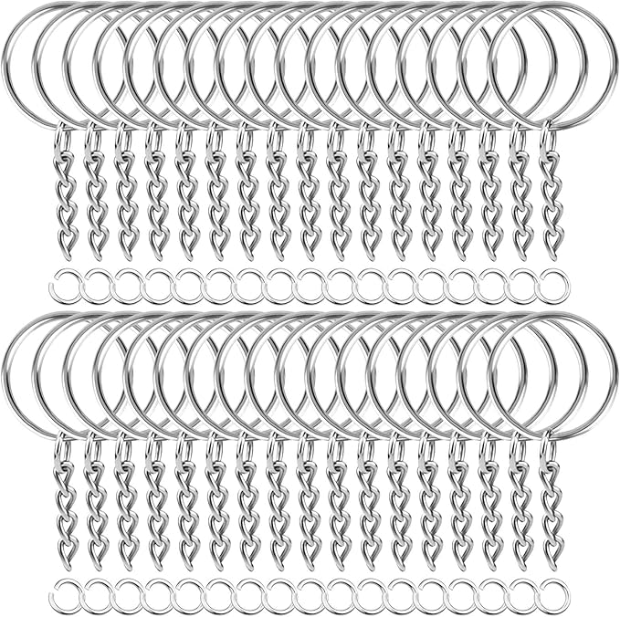PAXCOO 150Pcs Split Key Chain Rings with Chain and Jump Rings Bulk for Crafts (25 mm)