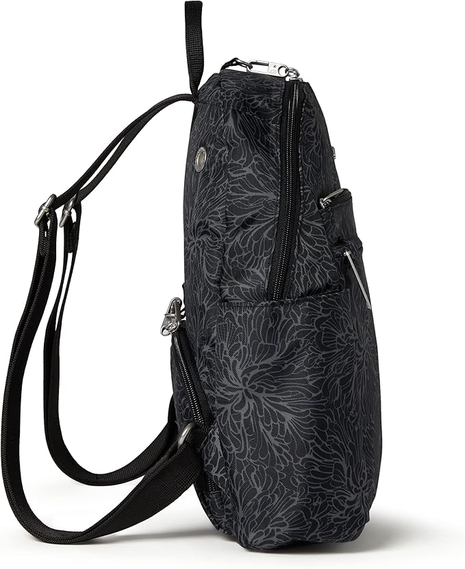 Baggallini Securtex® Anti-theft Vacation Travel Backpack 10x13 Slash-Resistant Nylon Daypack w/RFID, Midnight Blossom
