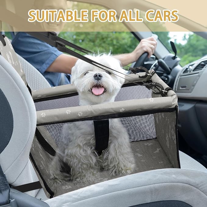 Dog Car Seat Foldable Dog Car Booster Seat Waterproof Breathable Oxford Travel Bag for Small to Medium Dogs, Puppies, and Pets-Pattern Grey