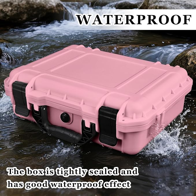 Relaxweex 1 Pcs Waterproof Hard Case with DIY Customizable Foam Insert Portable Protective Case with Knife for Camera Drones Equipments Tools Test Instruments(Pink,14.3 x 11.4 x 4.5 Inch)