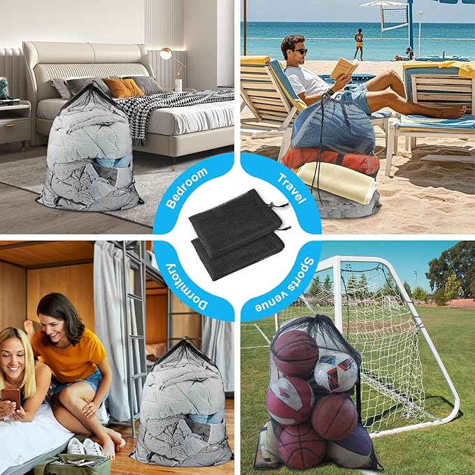 ZHEWTO Large Mesh Laundry Bags: 2 Pack 24" x 36" Heavy Duty Soft Breathable Machine Washable for College Dorm Travel Family Use Black