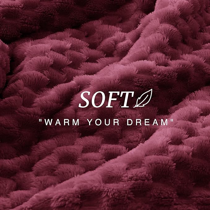 EXQ Home Gentle Soft Fleece Throw Blanket – Cozy Lightweight 3D Imitation Turtle Shell Jacquard Blanket for Couch Bed – All-Season Warm Fuzzy Flannel Blanket for Women Mom Her Gifts(50"x60",Burgundy)