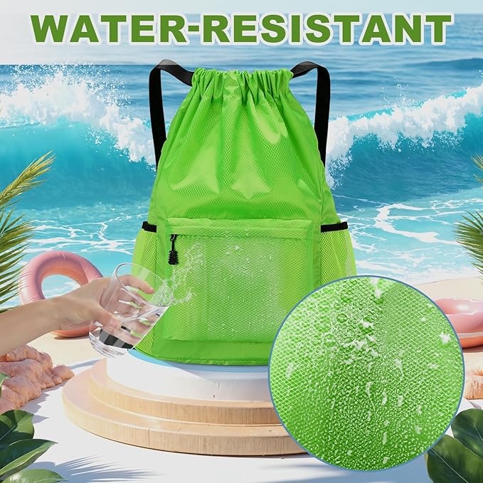 Tygelluis Drawstring Backpack, Waterproof Gym Bag with Water Bottle Pocket for Women Men, Pull String Sport Bag for Swim, Soccer and Basketball,Green