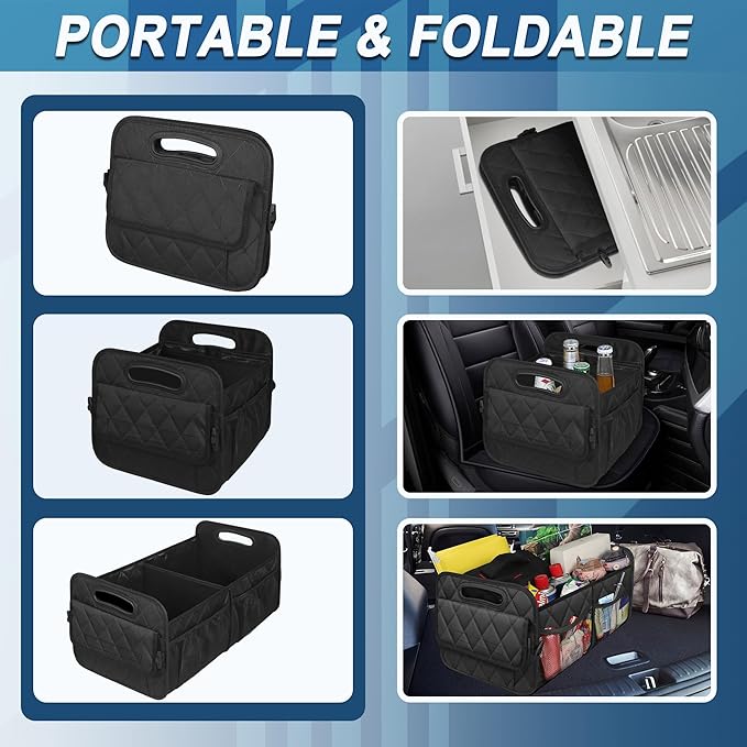 Deosk Car Trunk Organizer for SUV, Car Organizers and Storage with Reinforced Handles, Car Accessories for Women/Men 50LWaterproof Polyester Trunk Organizer, Black