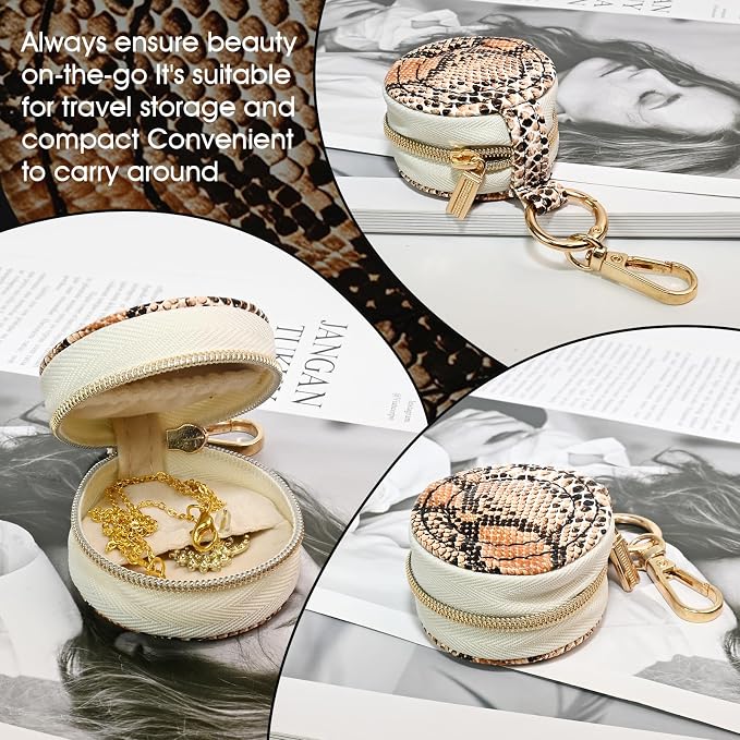 Portable Ring Keychain Holder for Gym and Travel - Jewelry Holder for Sports Bag, Compact Ring Earring Necklace Storage Case (snake pattern)